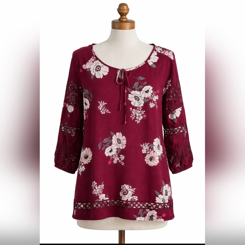 Gorgeous Floral Burgundy Blouse Top